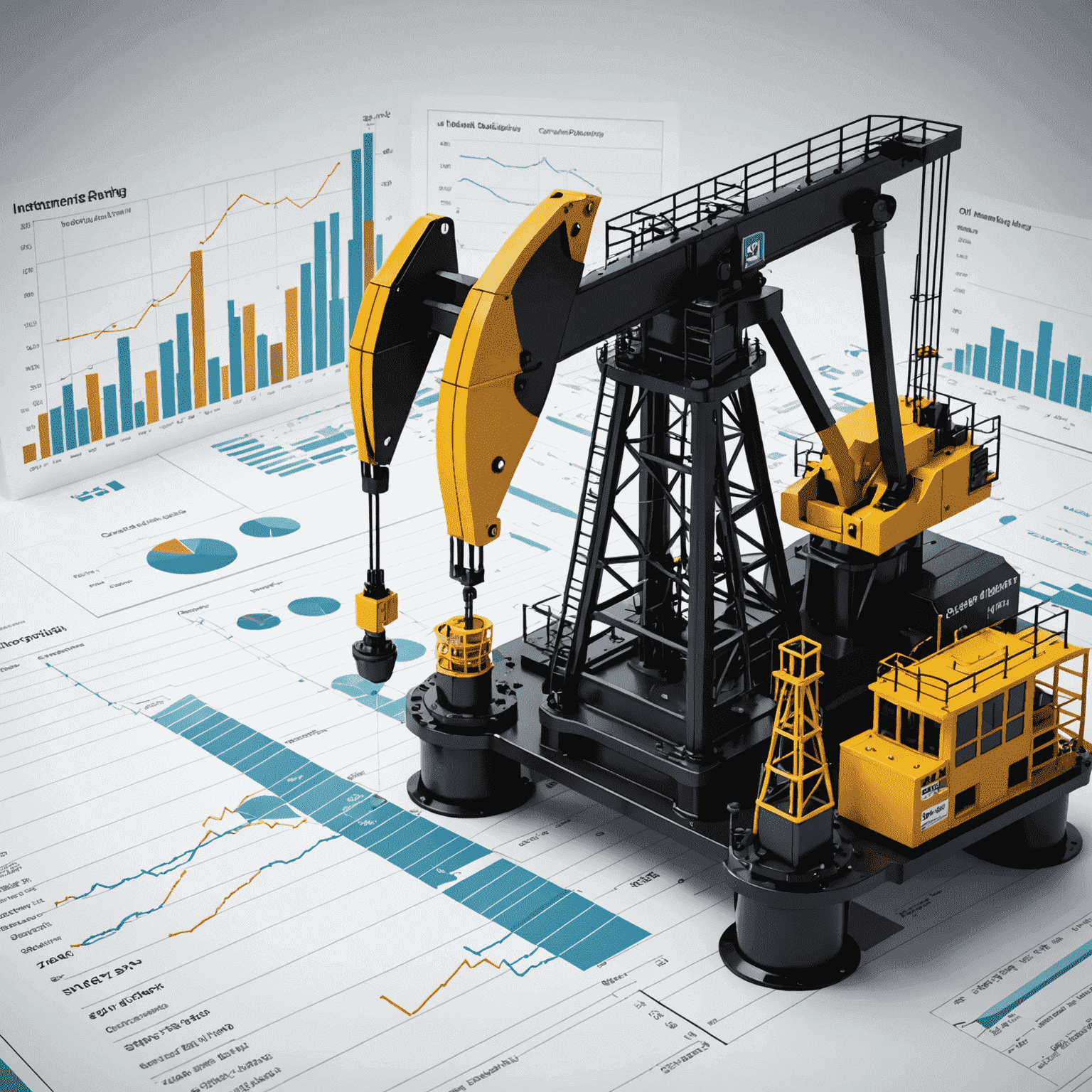 Illustration of oil rigs and financial charts, symbolizing investment opportunities in the oil industry for retirees