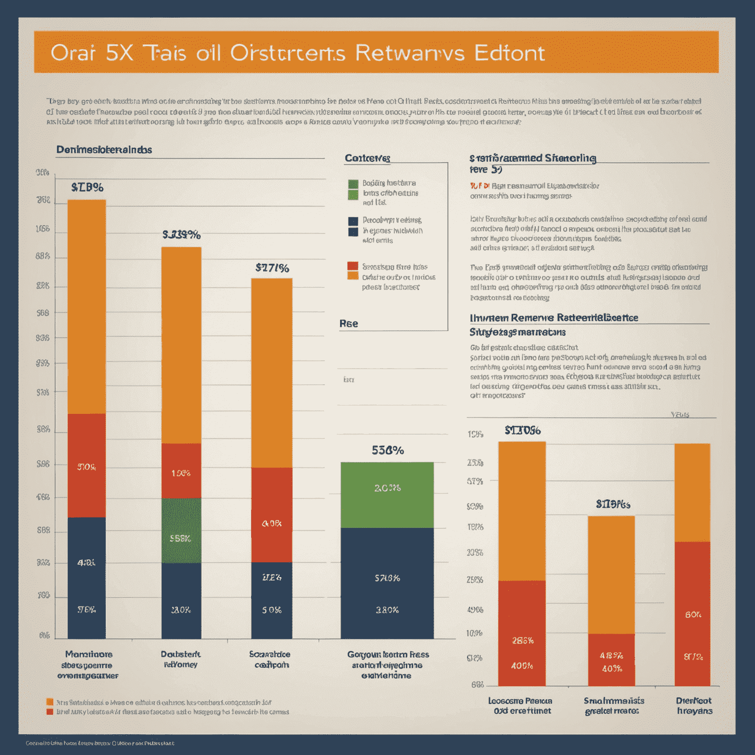 Chart showing top 5 oil investments for retirees, with bar graphs and pie charts illustrating potential returns and risk levels