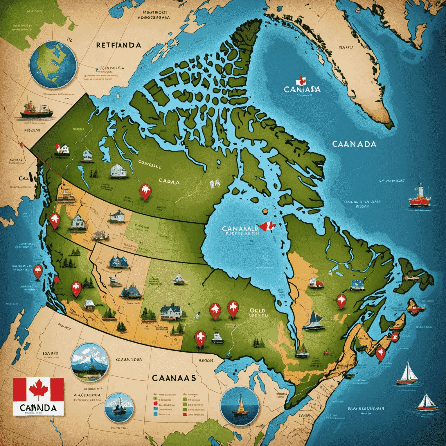 Map of Canada highlighting oil-rich regions, with icons representing retirees and financial growth