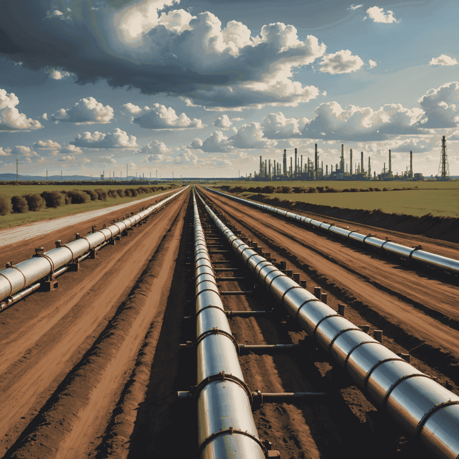 Pipeline network stretching across a landscape, symbolizing oil transportation infrastructure