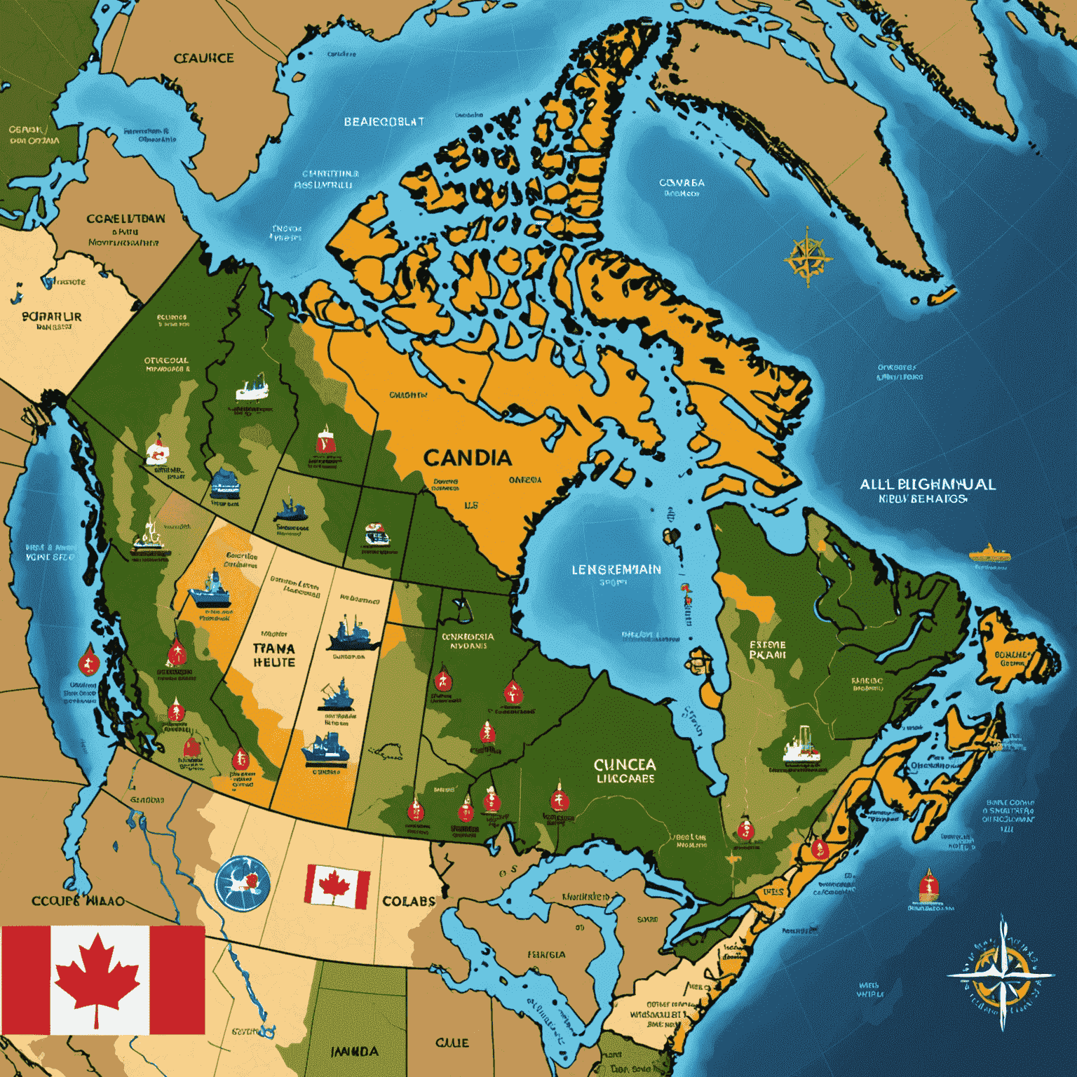 Map of Canada highlighting major oil-producing regions, with icons representing potential royalty investment opportunities